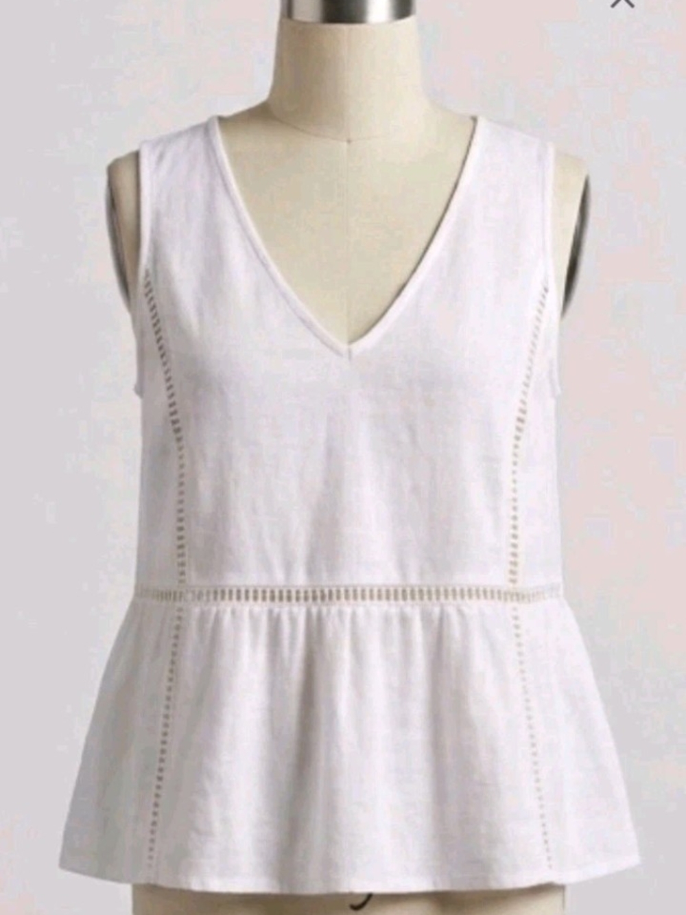 White V-Neck Peplum Tank Top